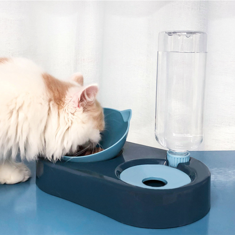 2-in-1 Cat Bowl Water Dispenser Automatic Water Storage Pet Dog Cat Food Bowl Food Container with Waterer Pet Waterer Feeder